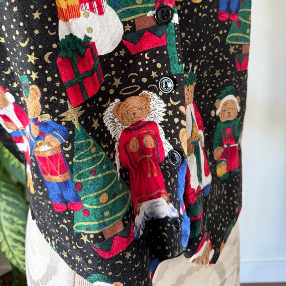 Vintage 90s 111 Main Holiday Christmas Teddy Bear Vest Back Tie Size M USA Made
